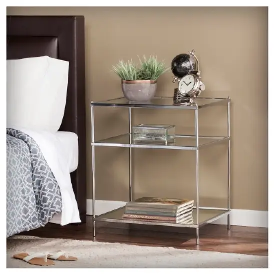 Benton Glam Mirrored Side Table - Chrome - Aiden Lane image {4}