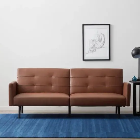 Comfort Collection Futon Sofa Bed with Buttonless Tufting - Lucid image {11}
