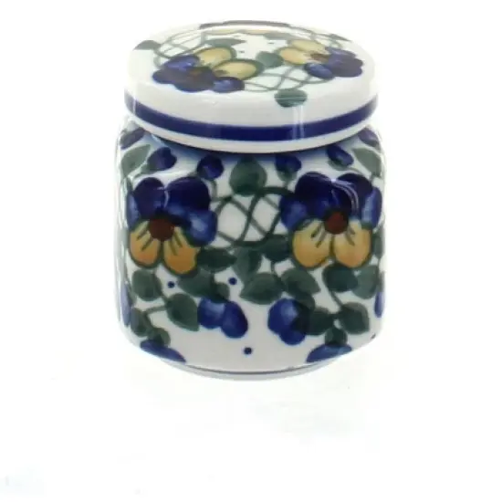 Blue Rose Polish Pottery Pansies Small Jar image {1}