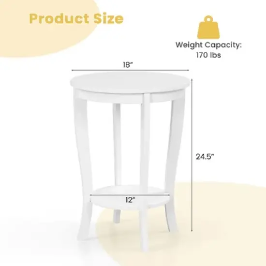 Costway 2 PCS 2-Tier End Table 18'' Round Compact Sofa Side Nightstand with Storage Shelf Espresso/White image {2}