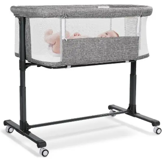 Kinder King Baby Bassinet 2 in 1 Bedside Sleeper,Folding Portable w/Storage Basket All-Sided Mesh 6 Adjustable Height Comfy Mattress image {8}