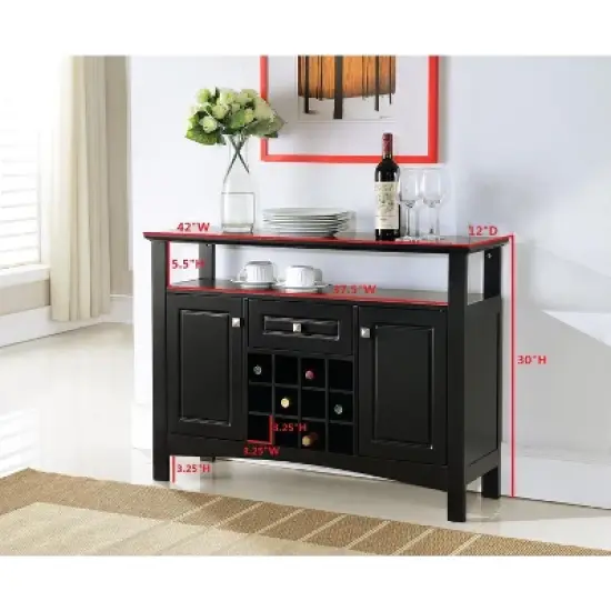 Kings Brand Furniture Walston 9 Bottle Capacity Wine Rack Buffet Server Console Table with Glass Doors, Espresso image {4}