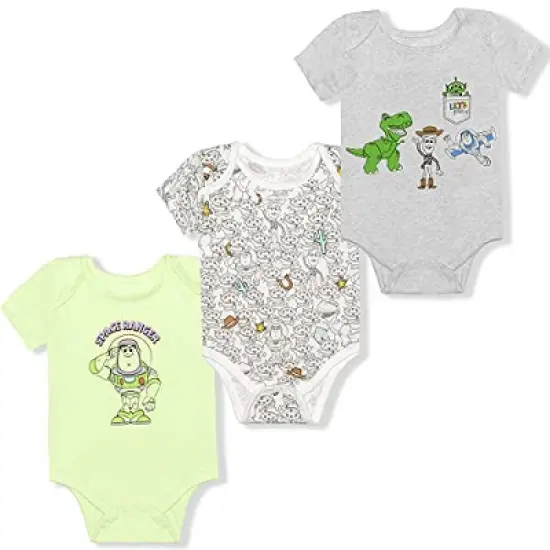Disney Boy's 3-Pack Character Print Short Sleeve Bodysuit Creeper Set image {7}