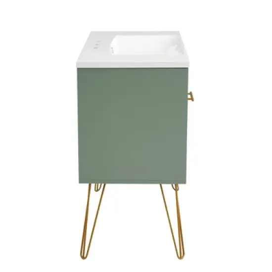 36''W Bathroom Vanity with Resin Sink, Modern Freestanding Bathroom Cabinet with 2 Drawers & 2 Storage Compartments, Green - ModernLuxe image {2}