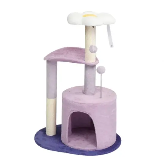 Angel Sar 33in Purple Cat Tree with Condo & Curved Perch, Multi-Level Cat Tower with Scratching Posts, Padded Bed for Indoor Cats & Kittens, Purple image {6}