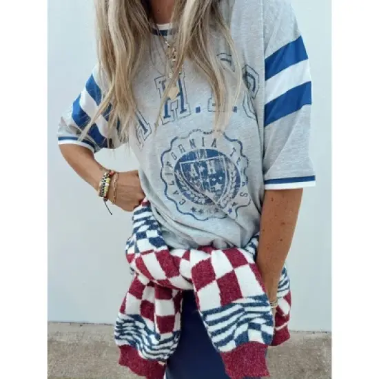 Women's Ascot + Hart Varsity Elbow Sleeve Graphic T-Shirt - Gray image {5}