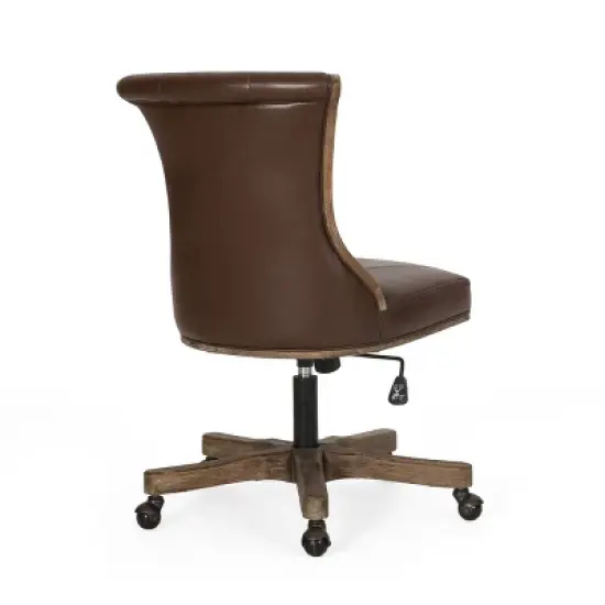 Coulee Contemporary Upholstered Roll Back Swivel Office Chair Dark Brown/Natural - Christopher Knight Home image {3}