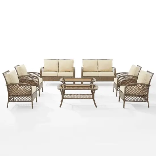 Tribeca 8pc Outdoor Wicker Conversation Set - Sand/Driftwood - Crosley image {6}