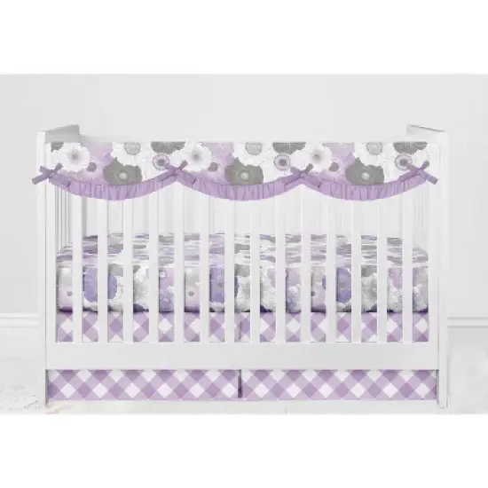 Bacati - Watercolor Floral Purple Gray Long Side Crib Rail Guard Cover image {3}