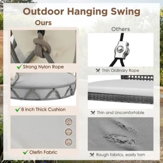 Outdoor Hanging Basket Swing Chair with UV-Resistant Cushion, 8" Thick Seat, 300 lbs Capacity image {2}