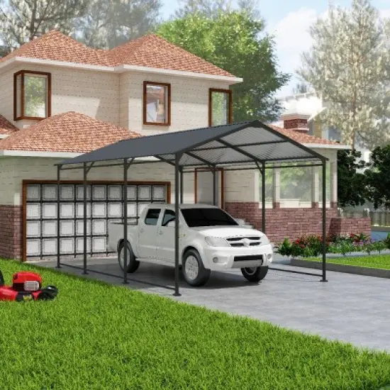 10&times;15 FT CarPort, Garage Canopy with Galvanized Steel Roof, Car Tent with Steel Roof & Frame, Storage Shed for Vehicles-Coolbibila image {7}