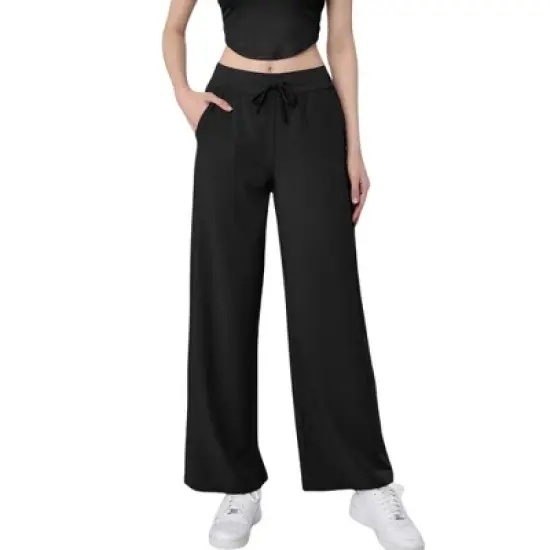 Anna-Kaci Active Women's High Waist Wide Leg Pants with Drawstring Waist and Front Pockets image {6}