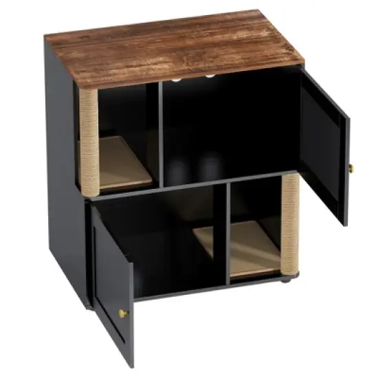 Cat Litter Box Enclosure with Double Room for 2 Cats, Hidden Enclosed Litter Box Furniture with Scratch Posts and Double-Layer Litter Mats image {5}