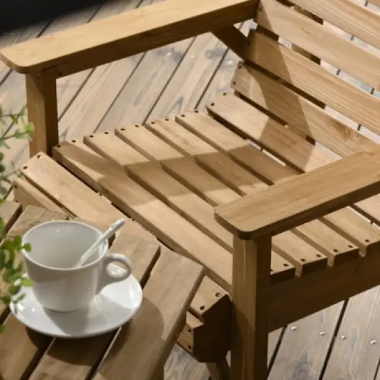 Outsunny 5 Piece Patio Furniture, 6 Seat Outdoor Dining Set, Natural Wood Dinner Table, 2 Chairs, Loveseats with Armrests & Umbrella Hole, Light Brown image {4}