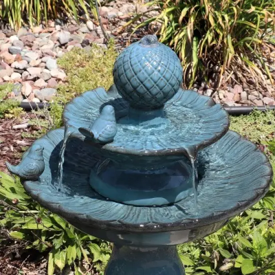 Sunnydaze 27"H Electric Ceramic 2-Tier Resting Birds Outdoor Water Fountain image {2}