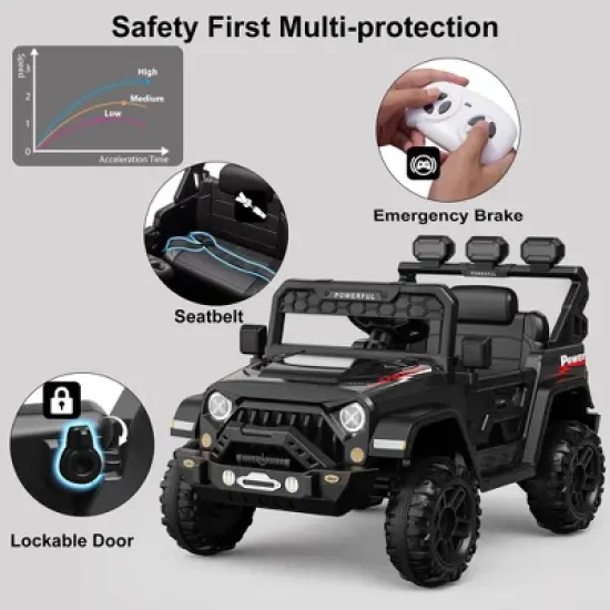 12V Kids Ride-On Truck with Remote Control, 3-Speed Electric Car with Music, LED Lights, Safety Features, Battery Power Wheels Car for Kids image {6}