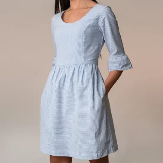 Hope & Henry Womens' Organic Cotton Ruffle Cuff Seersucker Dress image {2}