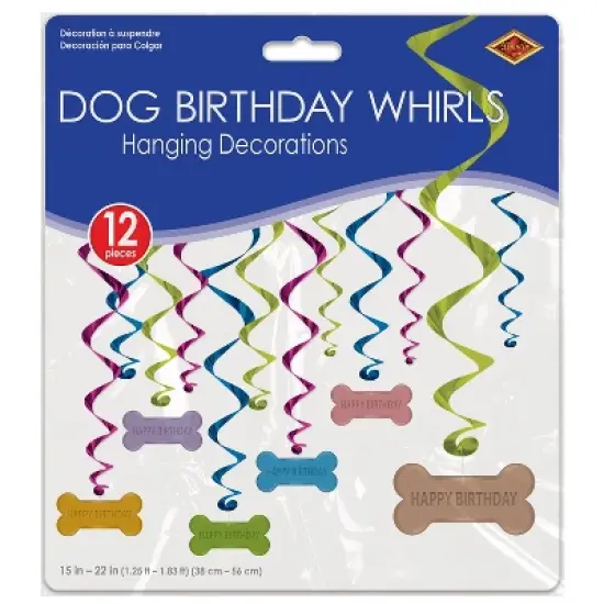 Beistle Dog Birthday Whirls, 15"-22", (24/Pkg) Multicolored image {1}