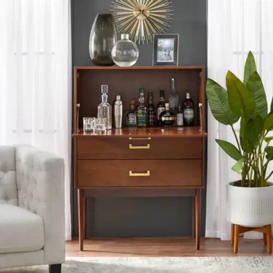 Jasper Tall Bar Cabinet Walnut - Lifestorey image {2}