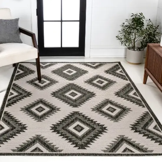 Lior Geometric Moroccan Diamond Indoor/Outdoor Area Rug - JONATHAN Y image {9}