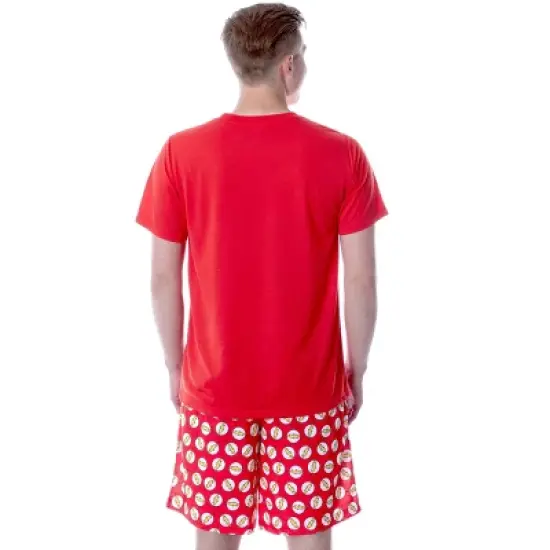 DC Comics Mens' The Flash Logo Short Sleeve Shirt Pajama Short Set Red image {3}