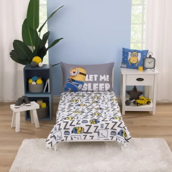 NoJo Illumination Lazy Minions Club Gray, Blue, Yellow, and White Super Soft Toddler Blanket image {2}