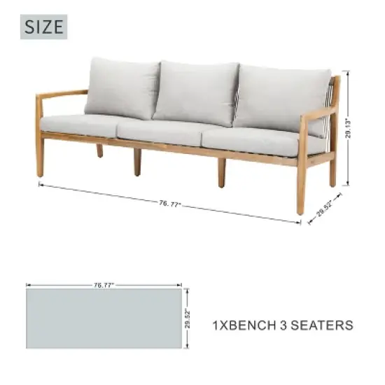 Moda Furnishings Acacia Wood Patio Outdoor Threeseat Sofa With Cushions image {4}