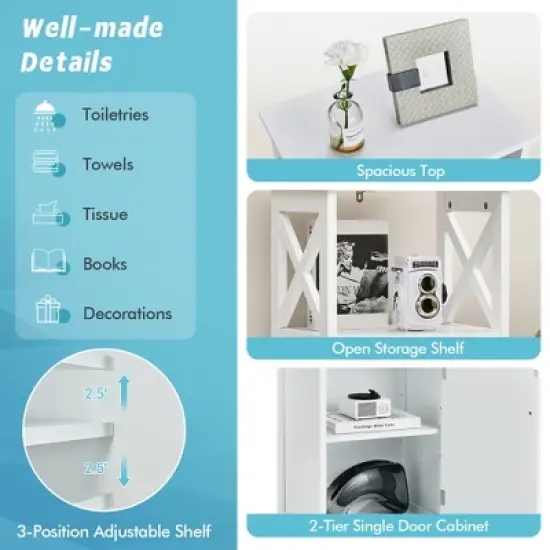 Costway Bathroom Floor Cabinet Side Storage Organizer with Open Shelf & Adjustable Shelf image {7}