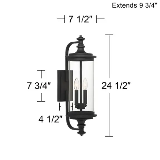 Possini Euro Design Medici Modern Outdoor Wall Light Fixture Black Metal 24 1/2" Clear Glass for Post Exterior Barn Deck House Porch Yard Patio Home image {7}