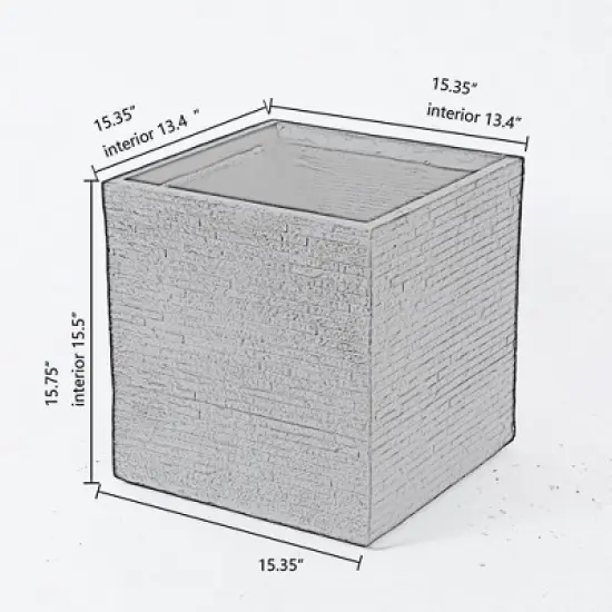 LuxenHome 15.75-Inch Square Gray MgO Planter image {2}