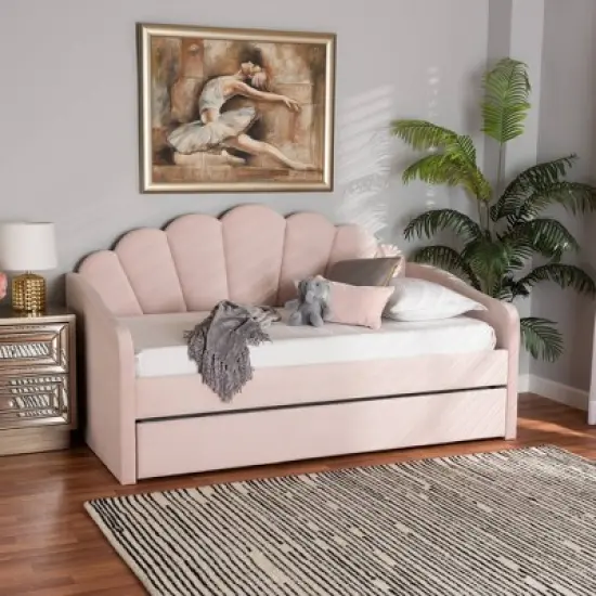 Timila Velvet Fabric Upholstered Daybed with Trundle Light Pink - Baxton Studio image {1}