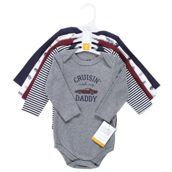 Hudson Baby Infant Boy Cotton Long-Sleeve Bodysuits, Cars 5-Pack image {1}
