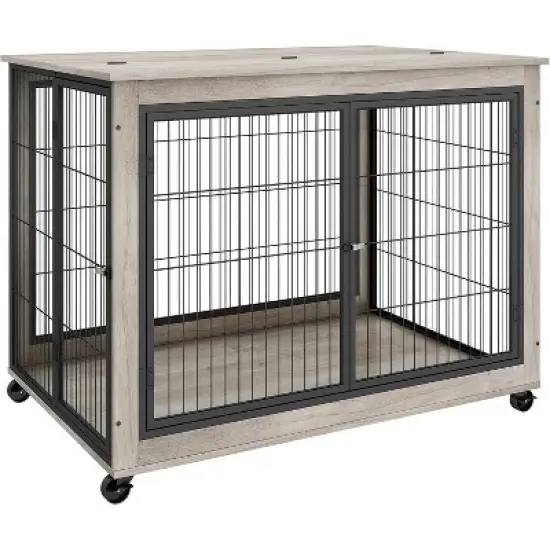 Acekool Furniture Dog Crate - Mobile Side Table Kennel with Lift Top & Wheels image {7}