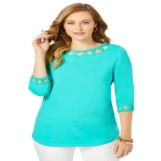 Jessica London Women&rsquo;s Plus Size Lattice Boatneck Tunic image {1}