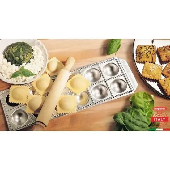 Raviolamp Classic Line Ravioli Mold &ndash; 100% Made in Italy, Aluminum Pasta Cutter with Rolling Pin &ndash; Perfect Accessory for Homemade Ravioli (12-Cavity) image {1}