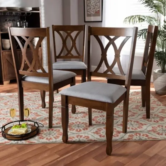 4pc Augustine Fabric Upholstered Dining Chair Set Gray/Walnut Brown - Baxton Studio image {4}