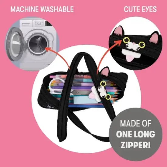 ZIPIT Cat Pencil Case, Cute Black Pouch for Girls image {3}