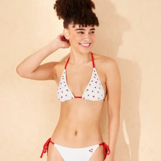 Women's Embroidered Cherry Tall Triangle Bikini Top - Wild Fable&trade; White/Red image {5}