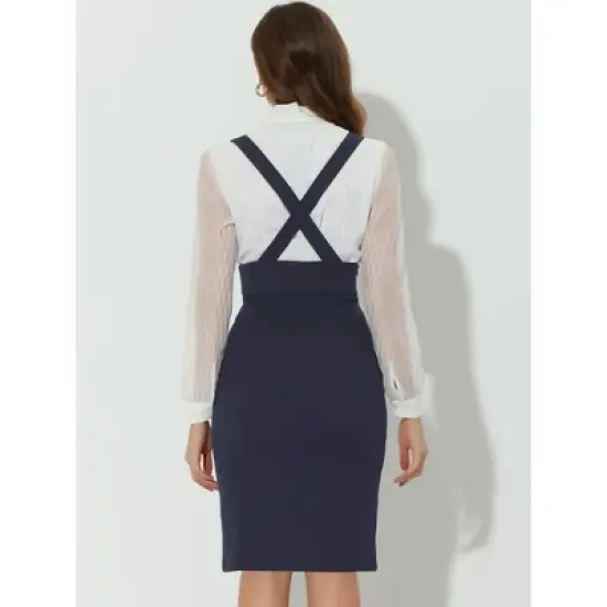 Allegra K Women's High Waist Adjustable Strap Split Pencil Suspender Skirt image {3}
