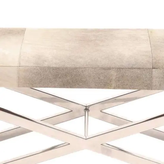 Contemporary Stainless Steel Cowhide X-Bench Beige - Olivia & May image {2}