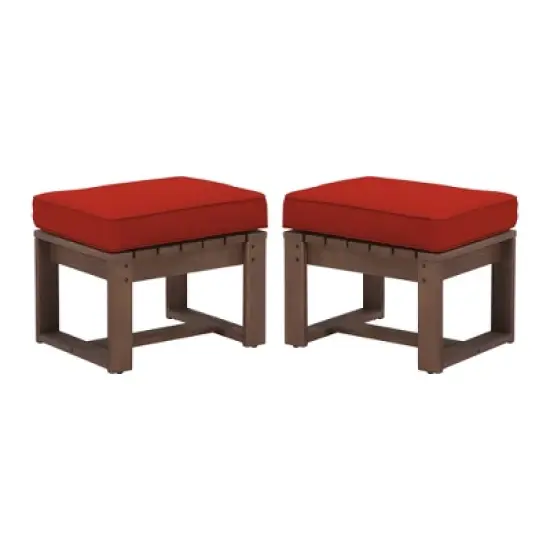 YARDSIGHT 2-Piece Outdoor Wooden Ottomans with Removable Cushions, Multi-Functional Footrests & Side Tables for Patio, Garden & Backyard Seating image {9}
