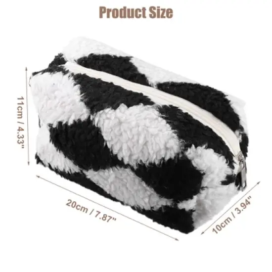Unique Bargains Portable Travel Terry Cloth Plaid Pattern Makeup Cosmetic Storage Bag 1 Pcs image {3}
