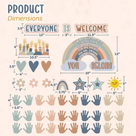 4E's Novelty 46 Pcs "Everyone is Welcome" Boho Classroom Bulletin Board Sets, Boho Welcome Bulletin image {1}