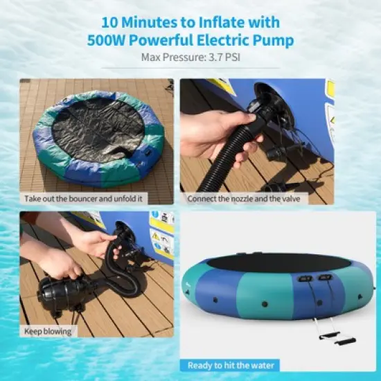 Infans 15FT Inflatable Water Bouncer Splash Padded Water Trampoline Blue & Green image {3}
