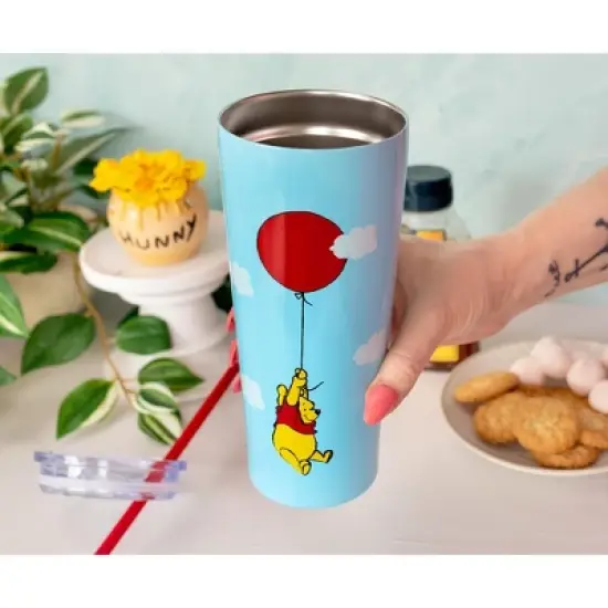 Silver Buffalo Winnie the Pooh Balloon Stainless Steel Tumbler With Straw | Holds 22 Ounces image {2}