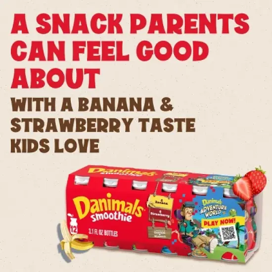 Danimals Strawberry & Banana Split Kids' Smoothies - 12ct/3.1 fl oz Bottles image {2}