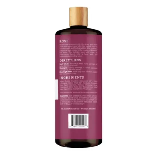 Dr Jacobs Naturals Rich Castile Rose  Body Wash Hypoallergenic Vegan Sulfate-Free Paraben-Free Dermatologist Recommended 32oz - Rose image {1}