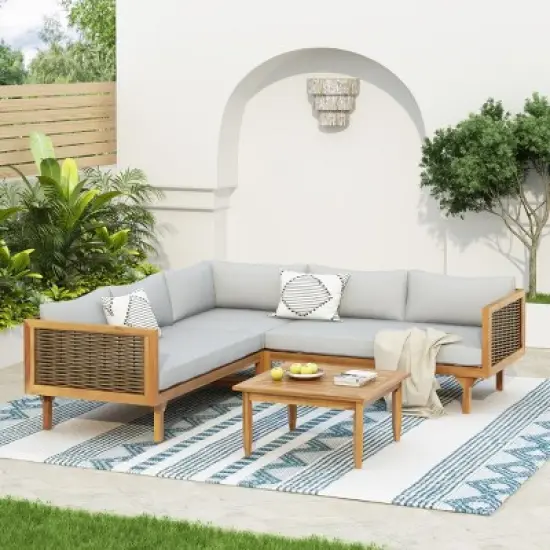 Outdoor Modular Sofa Set with Waterproof Cushions, Sectional Wicker Patio Seating for Garden, Porch or Deck-Maison Boucle image {8}