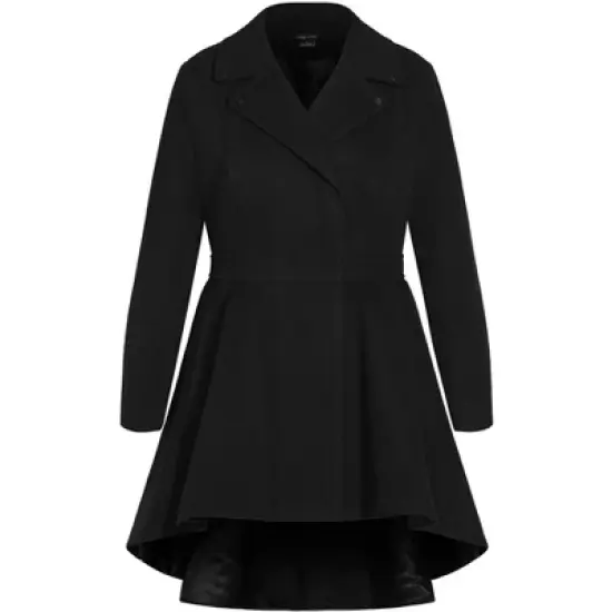 Women's Plus Size Hi Lo Frill Coat - Black | CITY CHIC image {5}