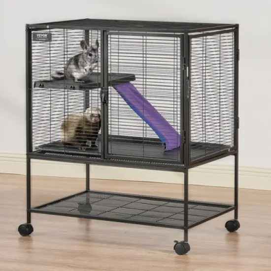 VEVOR 36" Rolling Metal Ferret Cage, Large 2-Tier Critter Nation Cage, Small Animal Cage with Ramps & Tray, Easy to Set up for Pet Rats, Hamster image {1}